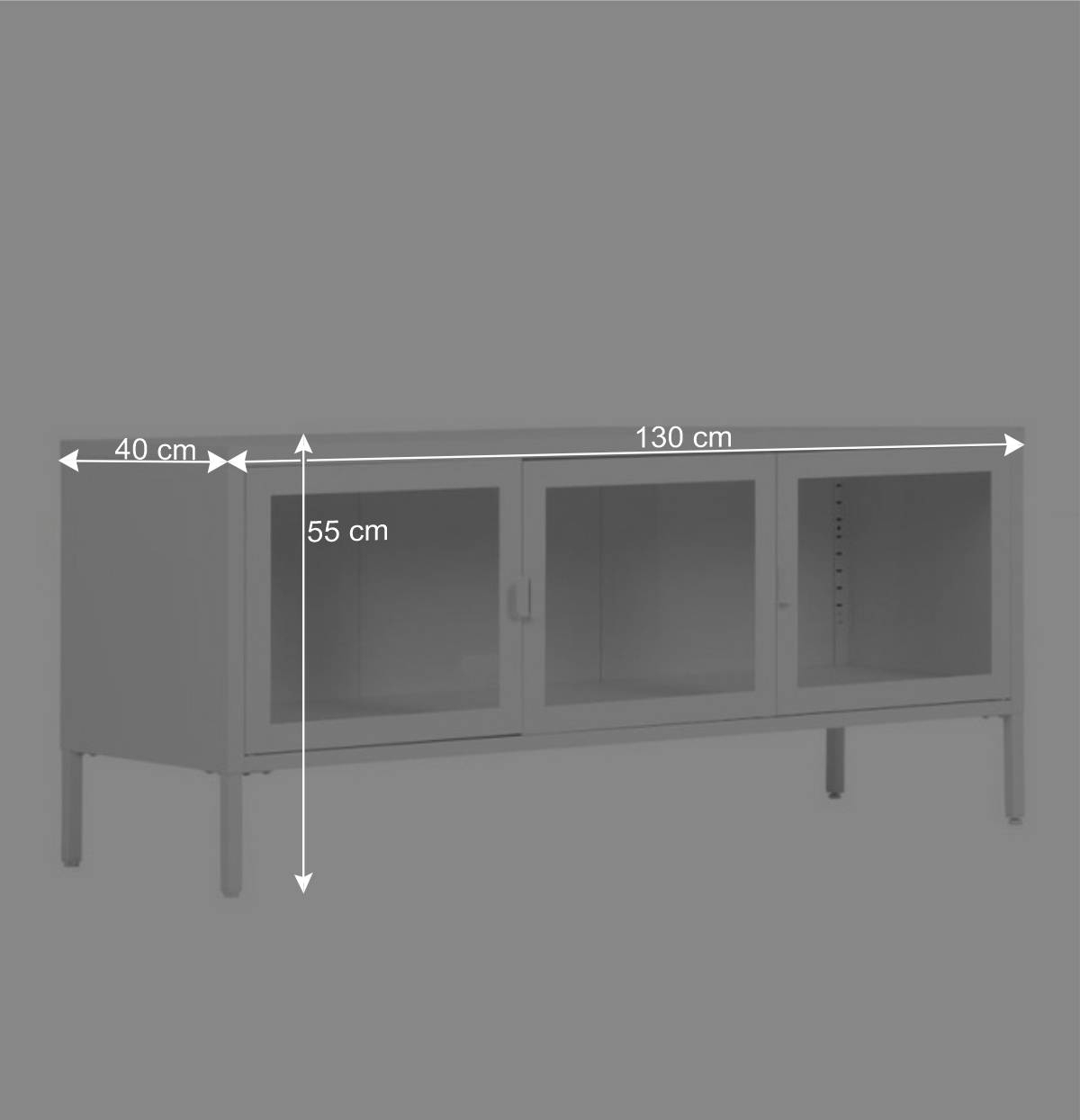 Stahl TV Lowboard mit drei Glastüren - Sancrez