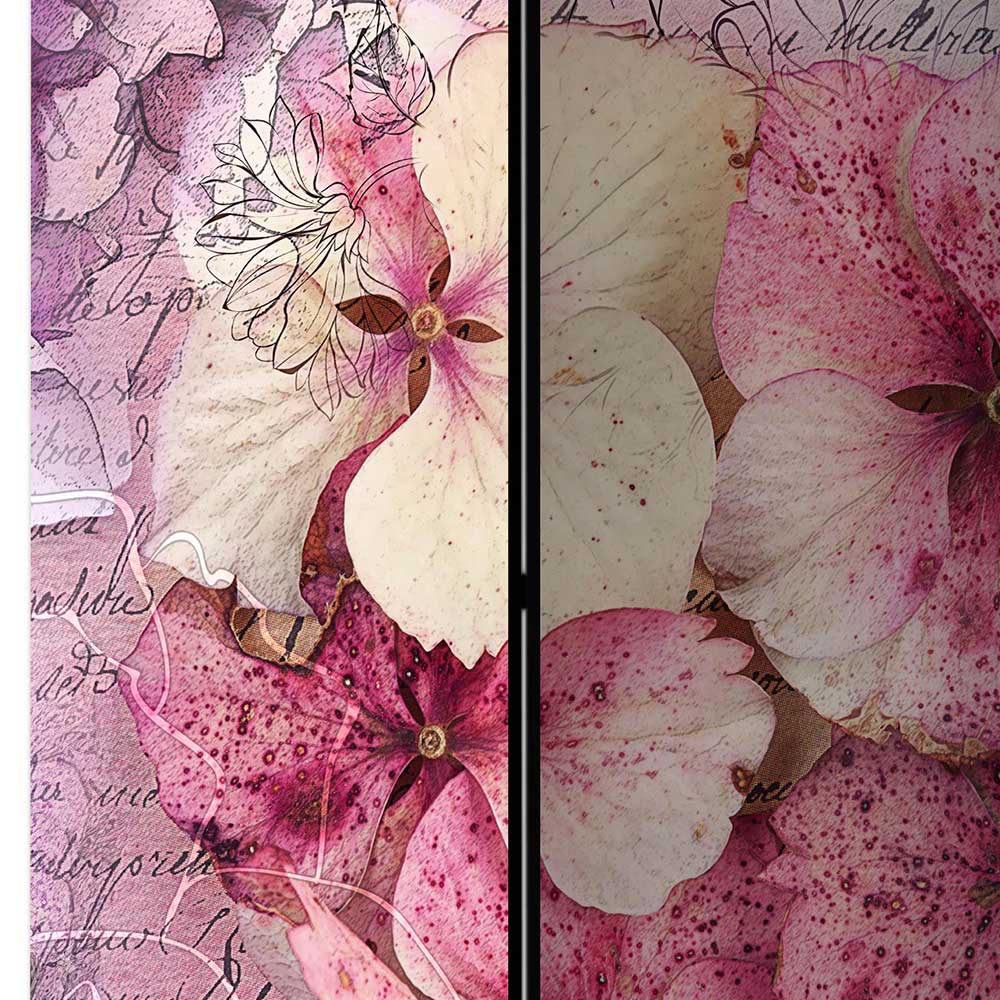 Vintage Leinwand Paravent mit Blumen Motiv - Crabira