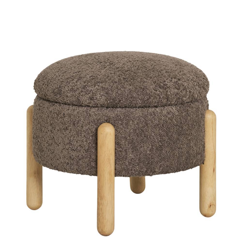 Polsterhocker mit Truhe in Braun Boucle - Pasterra