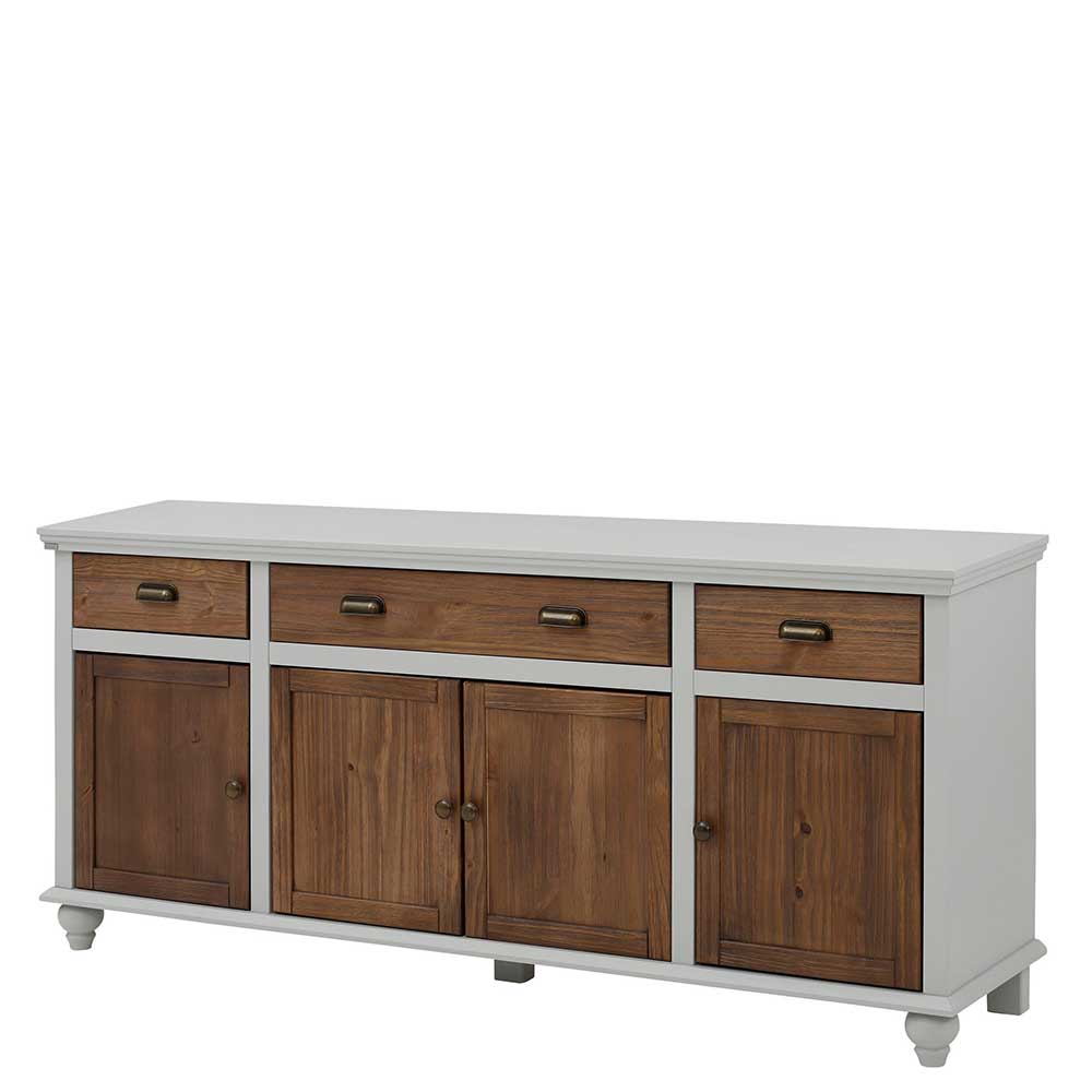 Landhaus Sideboard aus braunem Holz mit grauer Ablage für Esszimmer oder Flur – Veproma