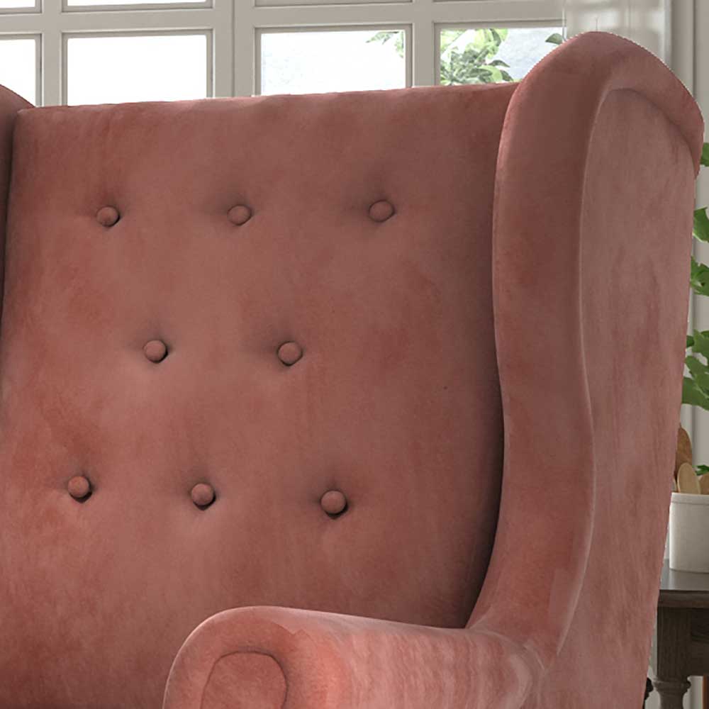 Velours Ohrensessel in Rosenholz - Kenzy