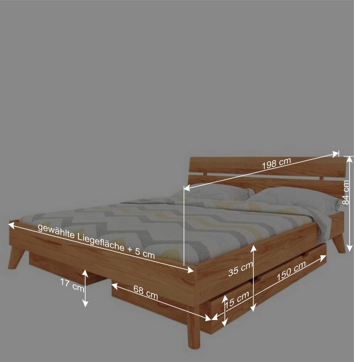 Massives Bettkasten Doppelbett in 190cm Länge - Junola