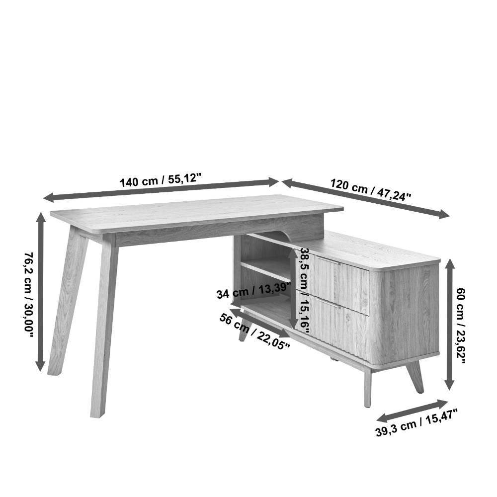 Schreibtisch mit Seitenregal in Eiche Optik - Standing