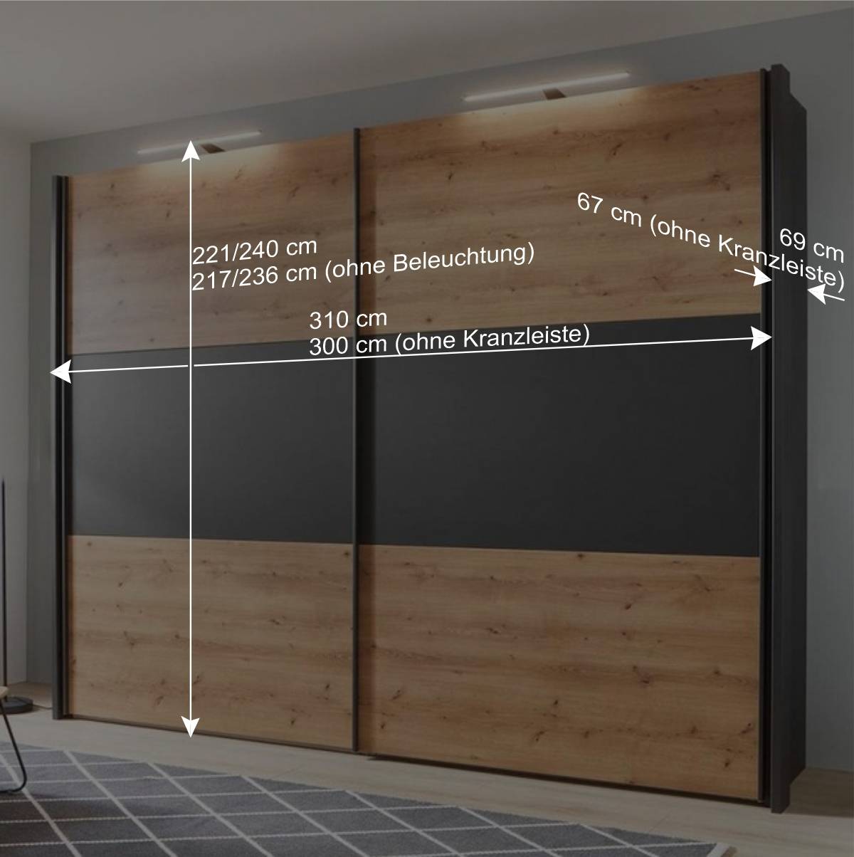 Kleiderschrank in Eiche Bianco & Anthrazit - Tom