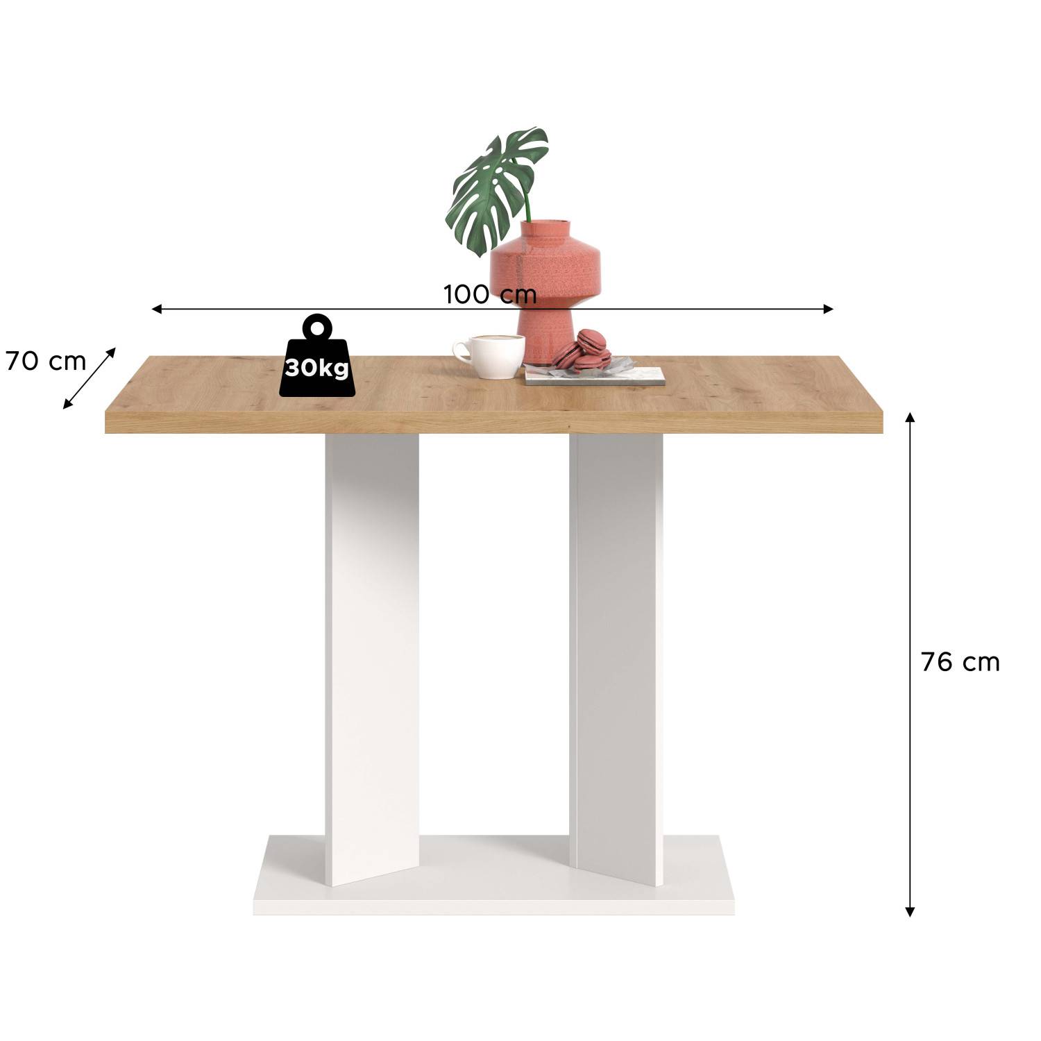 Esstisch Maße und Abmessungen: 100x70 cm Platte, 76 cm Höhe, 30 kg Traglast – Korres