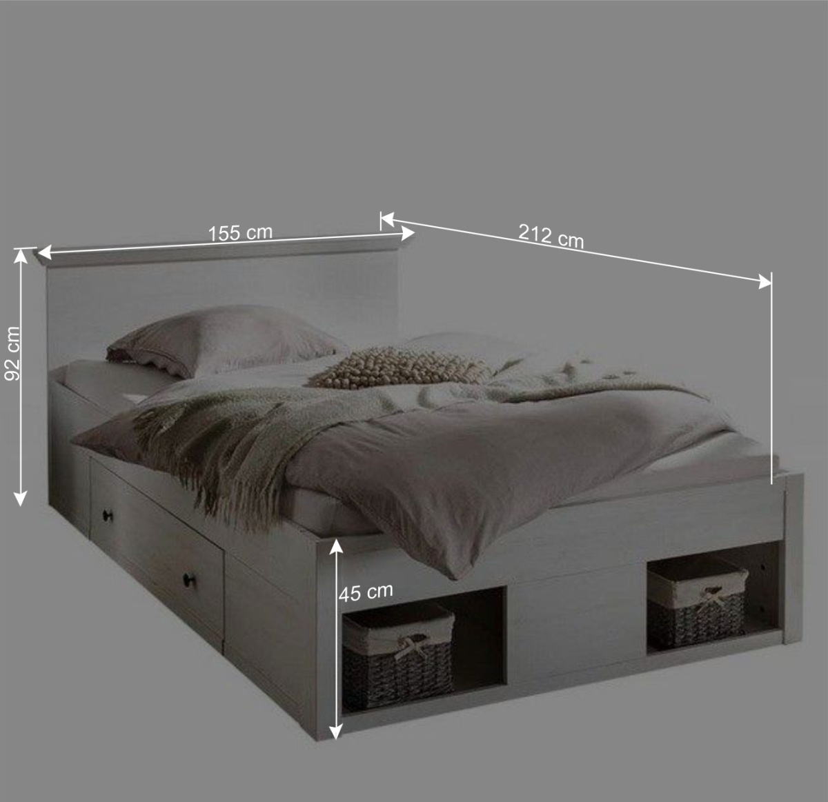 Weißes Landhaus Funktionsbett Chelles mit zwei Bettschubladen
