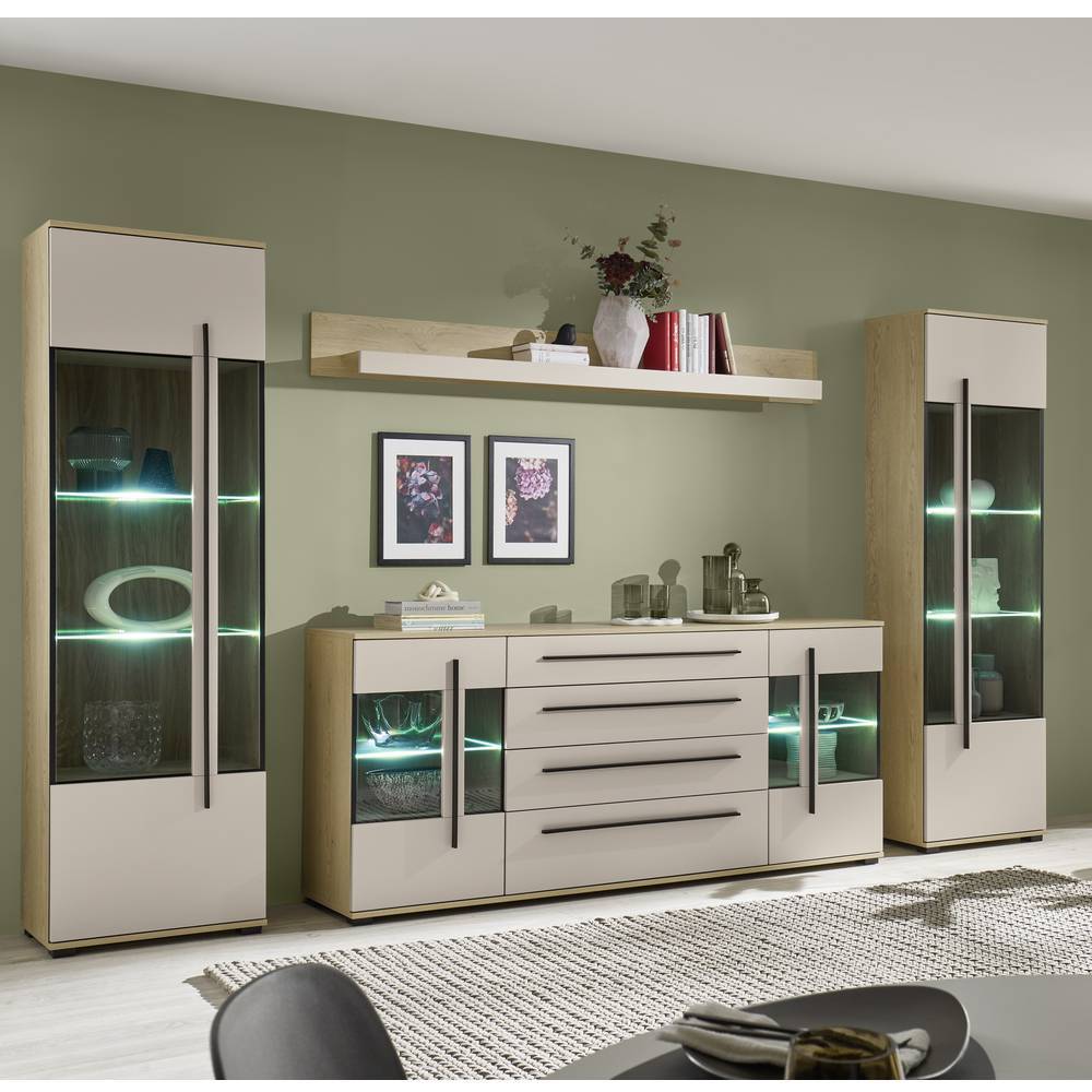 Wohnraum Vitrinen und Wandboard Set - Raisa (vierteilig)