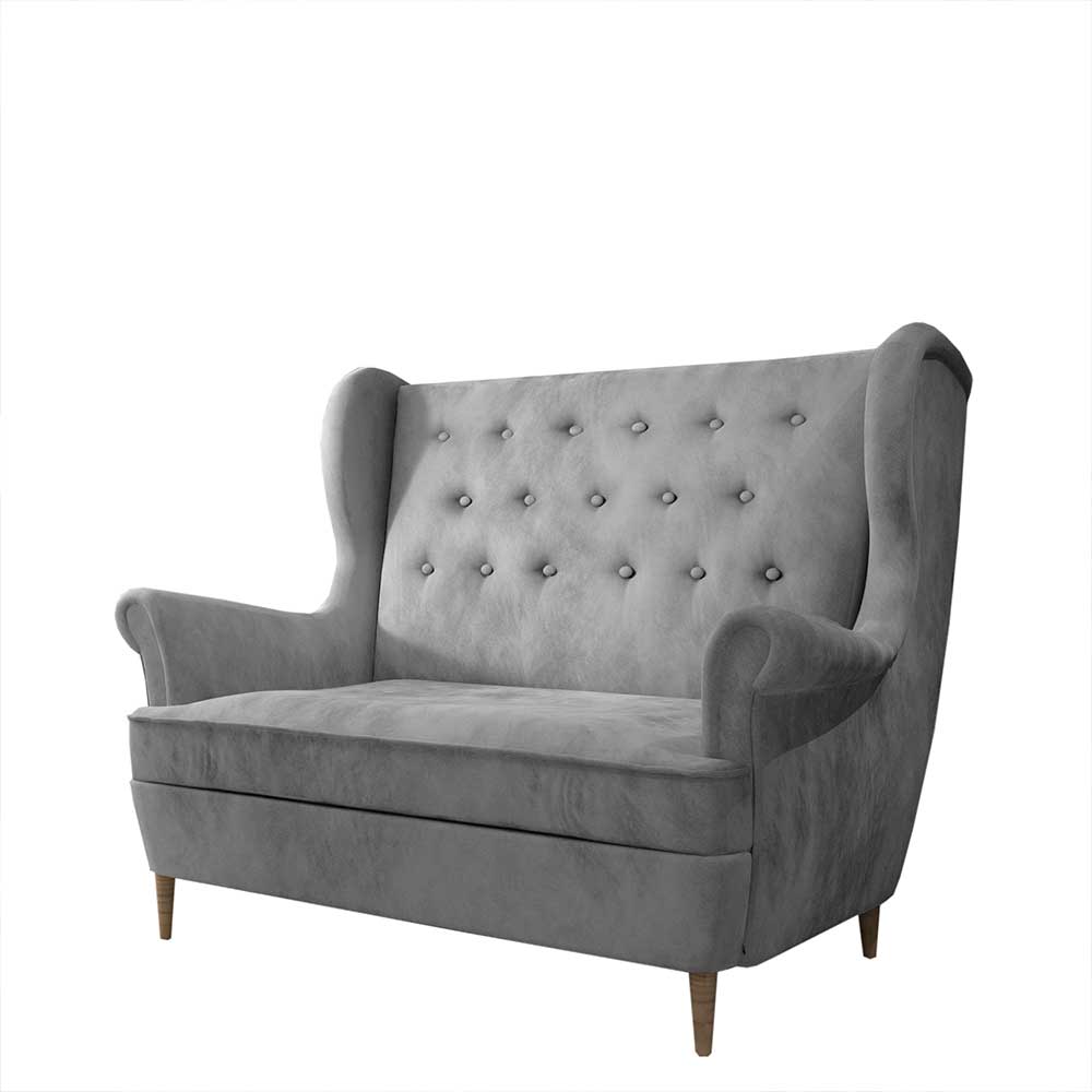 Ohrensofa in Hellgrau Samtbezug - Renero