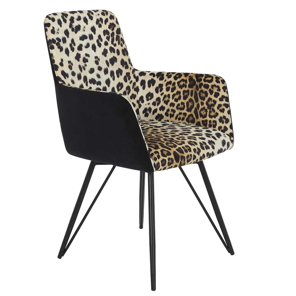 Armlehnen Stuhl im Leoparden Look - Rumona (2er Set)