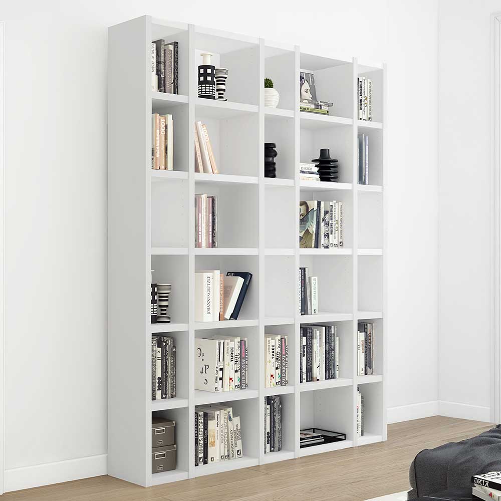 30 Fächer Bücherregal in Weiß lackiert - Lyneka