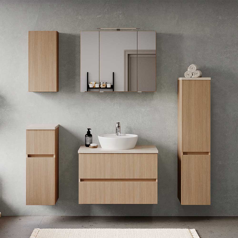 Badmöbel Komplettset - Holzoptik - Vibulam (fünfteilig)