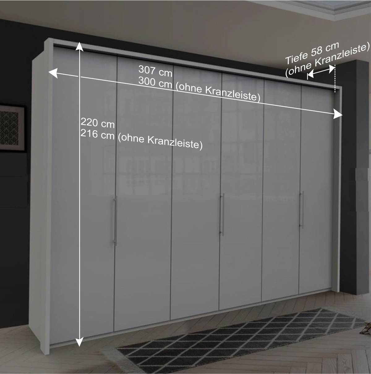 Kleiderschrank mit 3 Gleittüren in Weiß Glas - Dolienca
