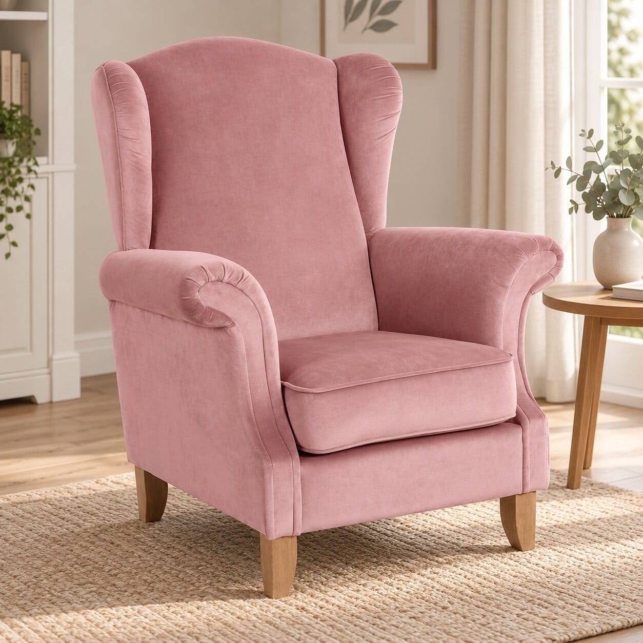 Federkernsessel in Rosa Samtvelours - Farubo