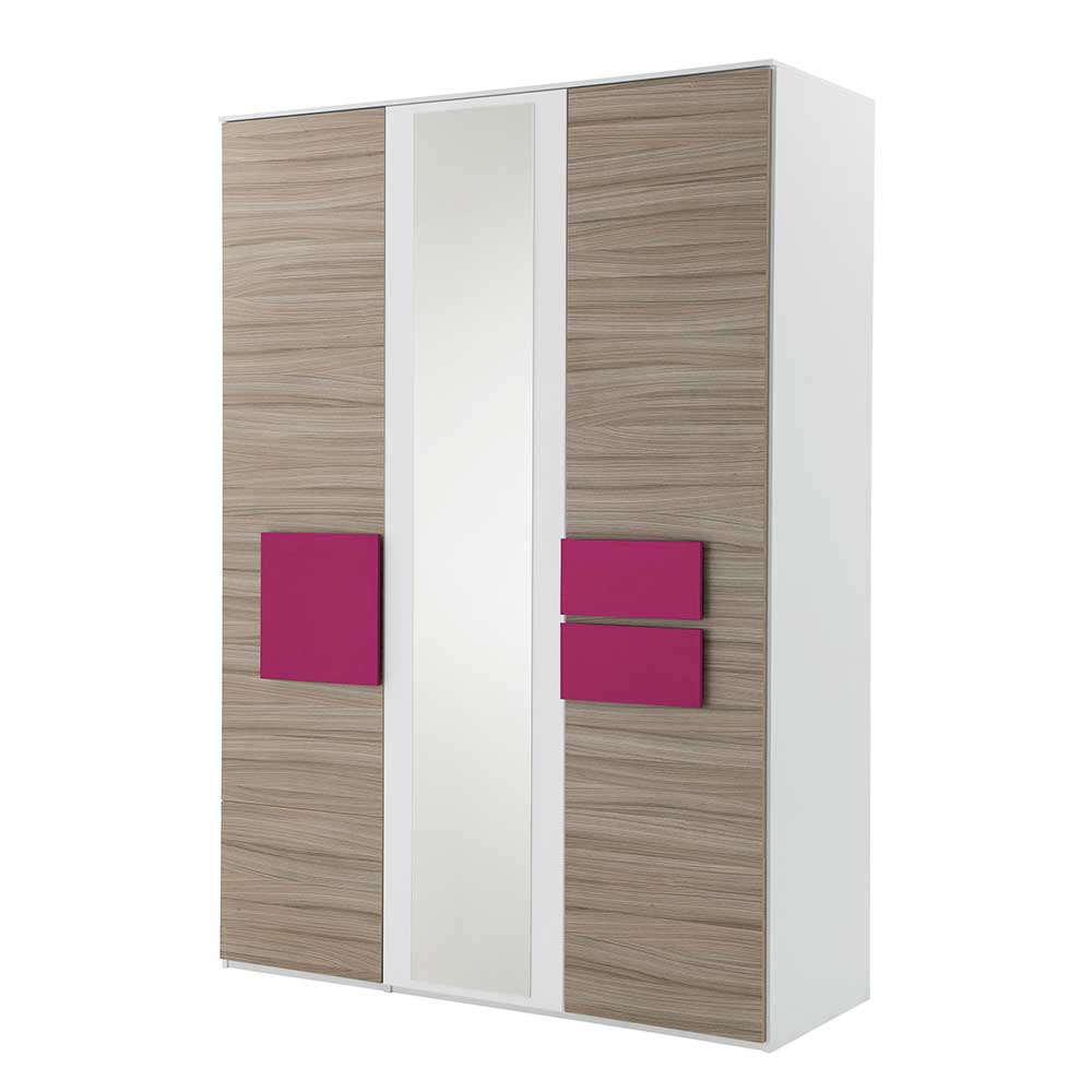 Kleiderschrank Oedo mit Holz-Dekor Front und Pink