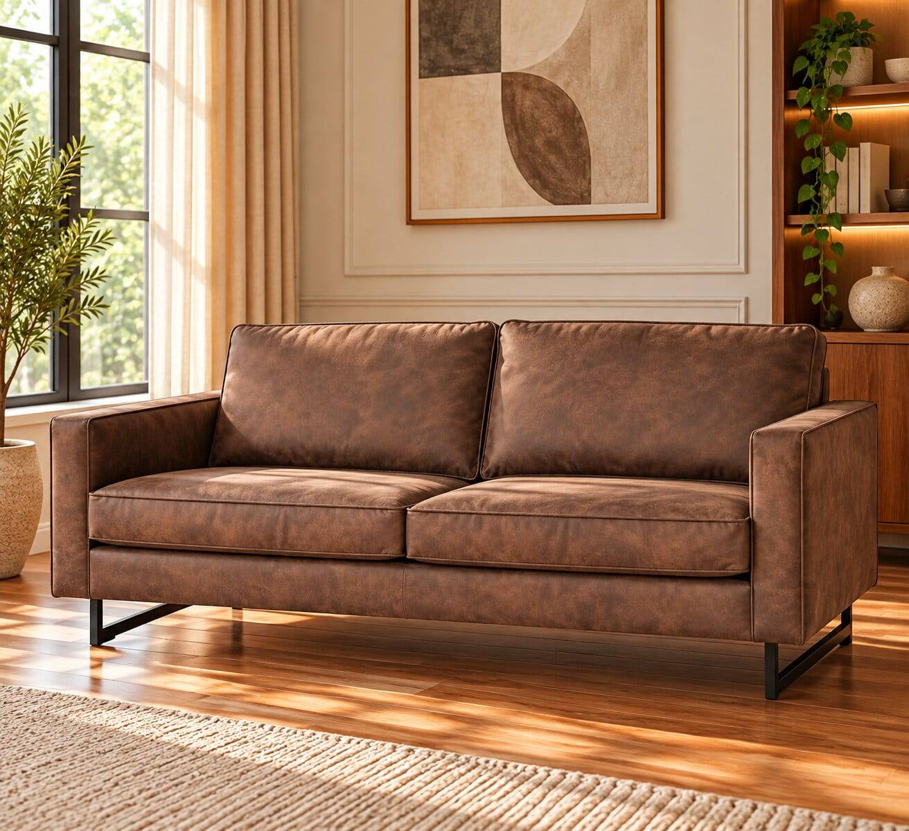 Microfaser 2er Sofa in kantigem Design - Onjamy