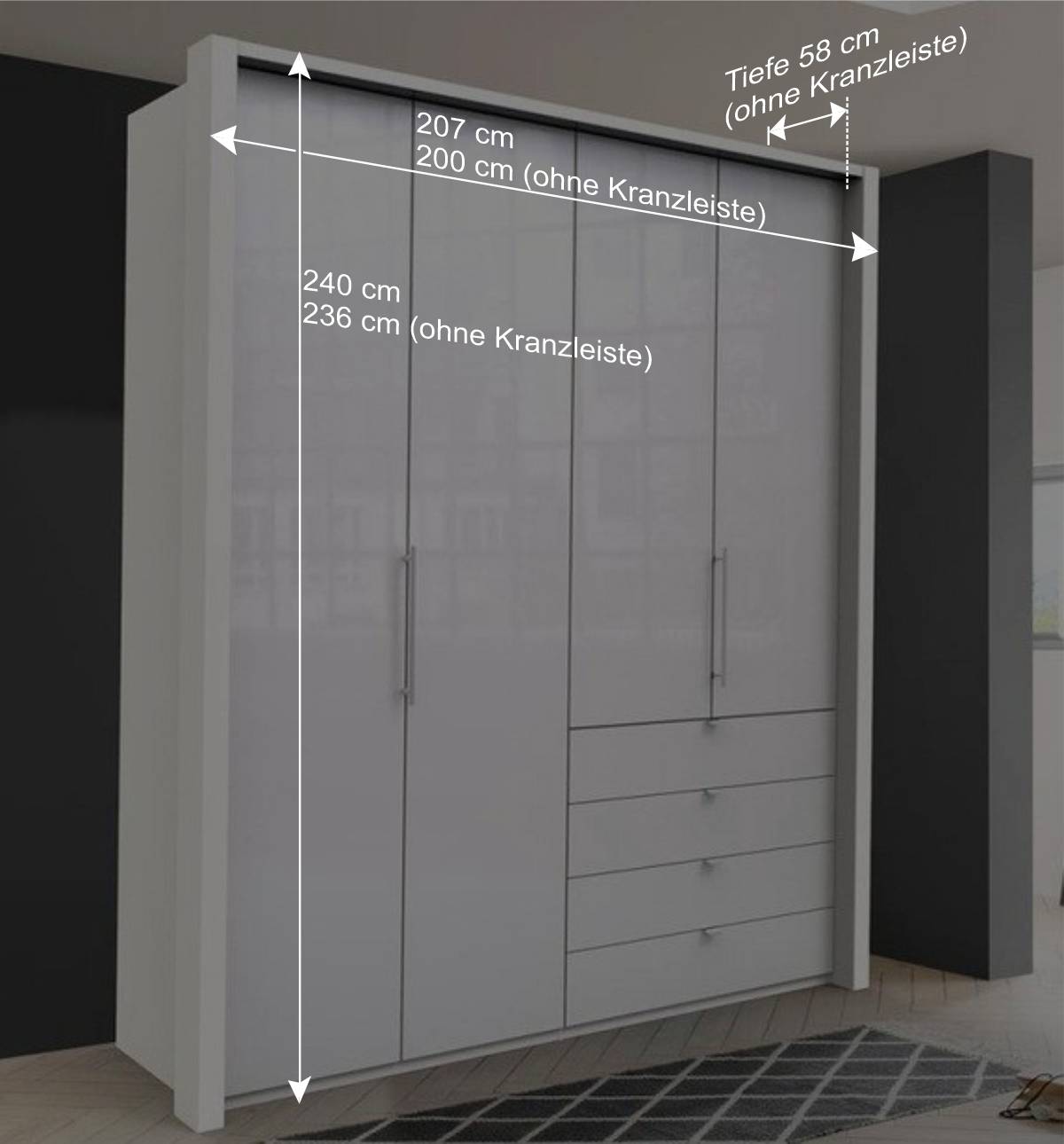Schlafzimmer Kombi-Kleiderschrank in Weiß - Dolienca