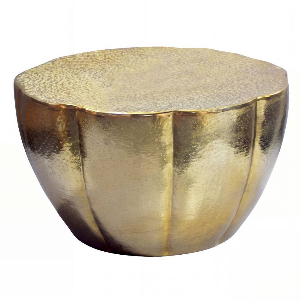Gehämmert goldener Beistelltisch aus Metall in eleganter Trommelform – Gracia