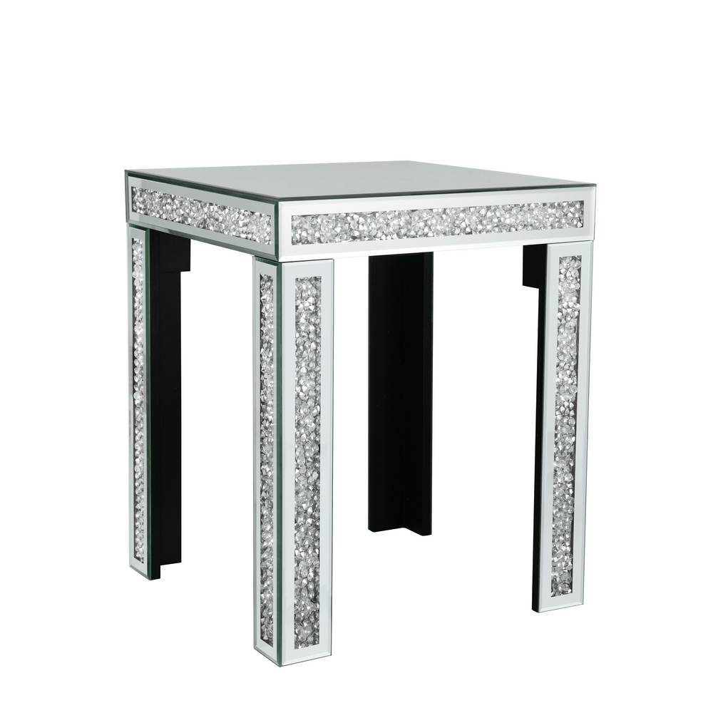 Quadratischer Spiegelglas-Beistelltisch mit glitzernden Crushed-Crystal-Elementen – Pezman