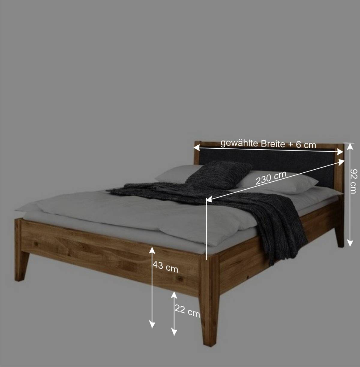 220 cm langes Bett aus Wildeiche Natur - Masdamos