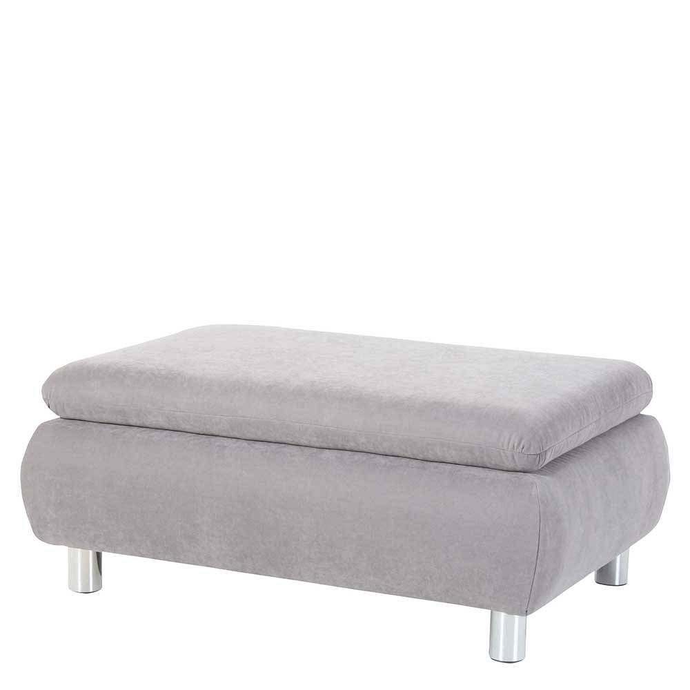 Velours Hocker in Silbergrau und Chrom - Bergion