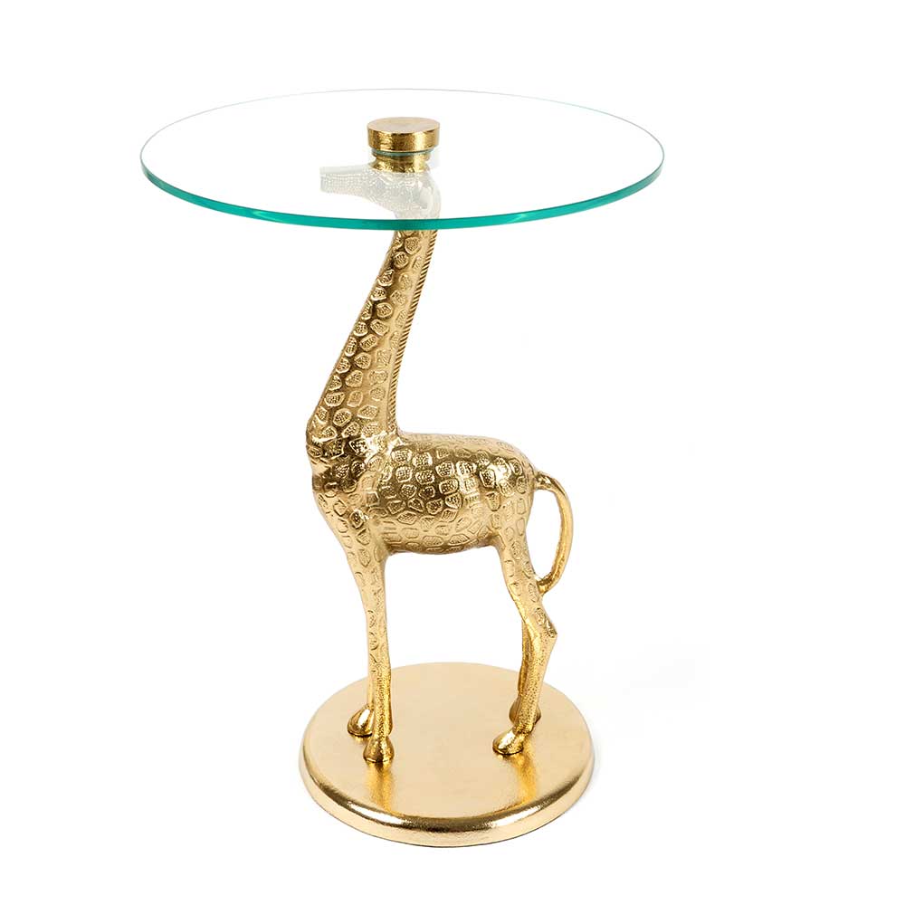 Ablagetisch Beistelltisch Kaffeetisch Giraffe Figur Glas Gold 