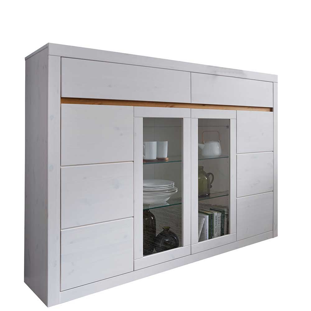 177x125x42 cm Sideboard in Weiß mit Glas - Meuvrun