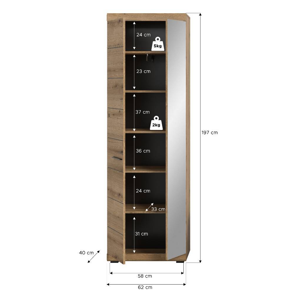 Garderobenschrank in Wildeiche Holzoptik - Babaco
