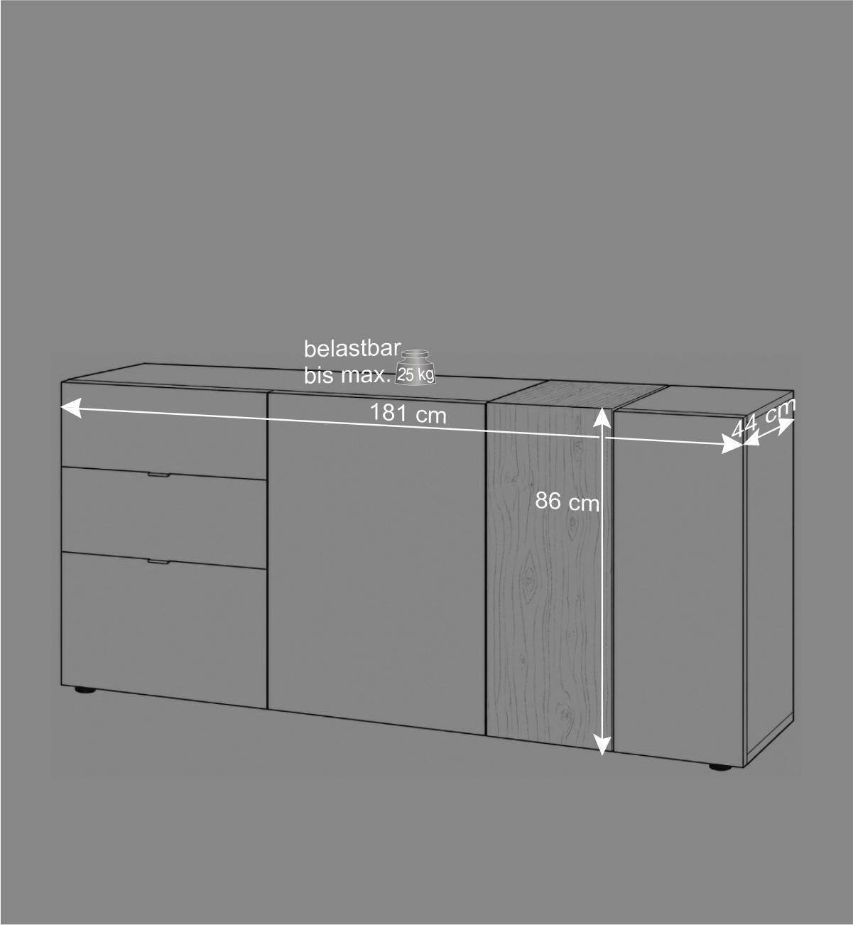 Kombi-Sideboard in Weiß und Wildeiche Optik - Tabea