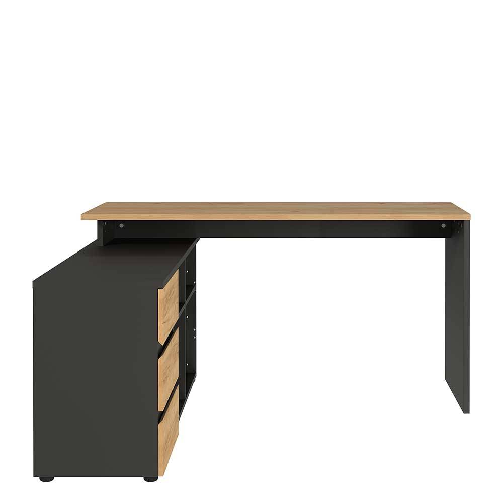 Schreibtisch mit Regal - 4 Fächer & 3 Schubladen - Contrage