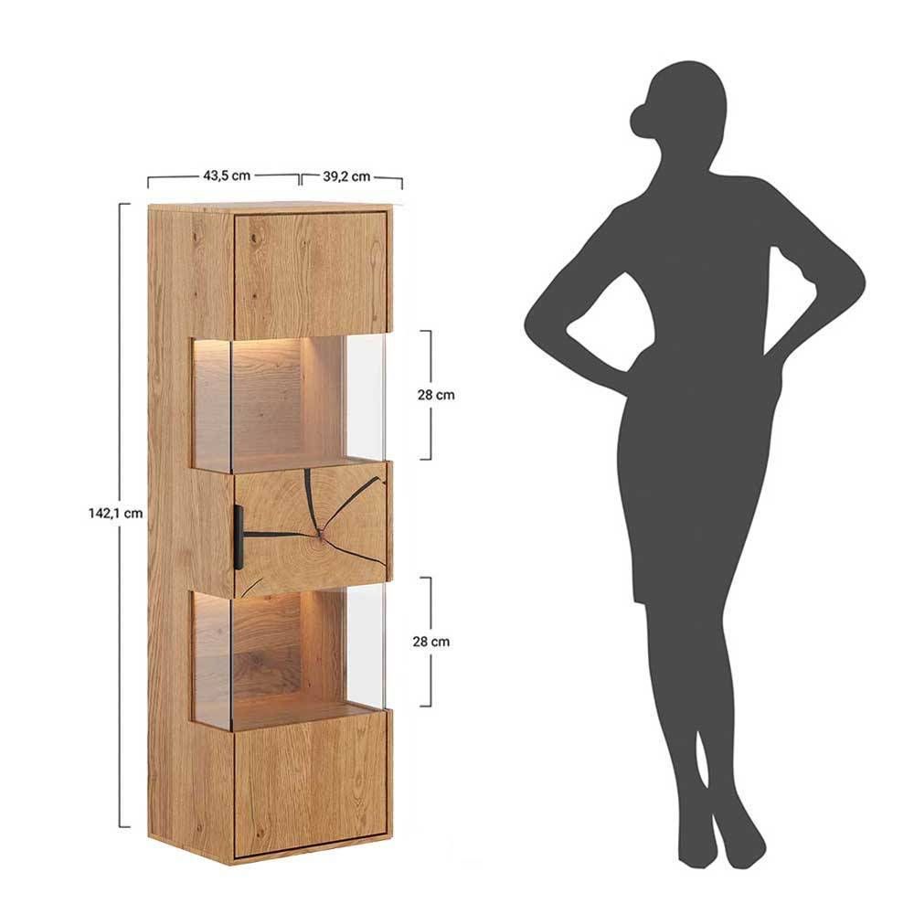 Eichenholz Hängevitrine mit Hirnholz Applikation - Deruta