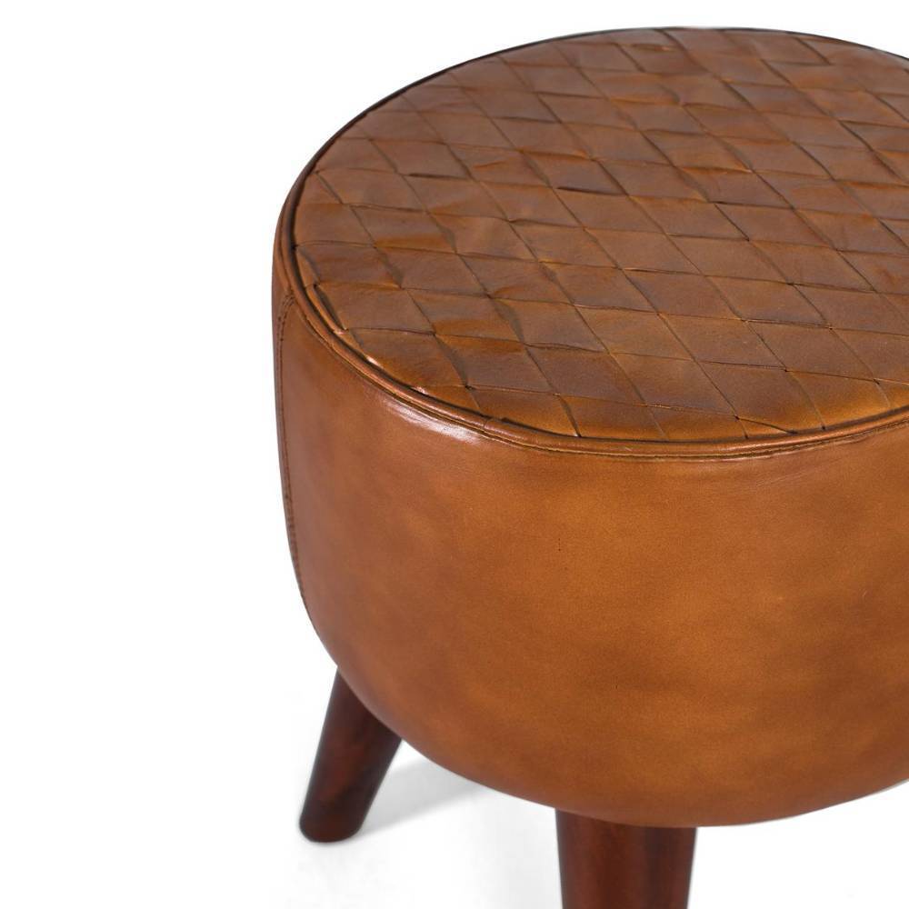 Retro Hocker aus Echtleder und Massivholz - Kalastania