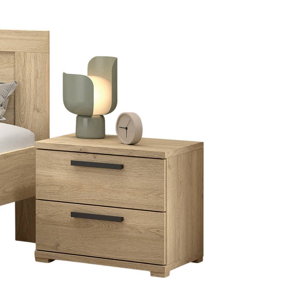 Praktische Nachtkommode aus heller Eiche mit zwei Schubladen für das Schlafzimmer – Choice