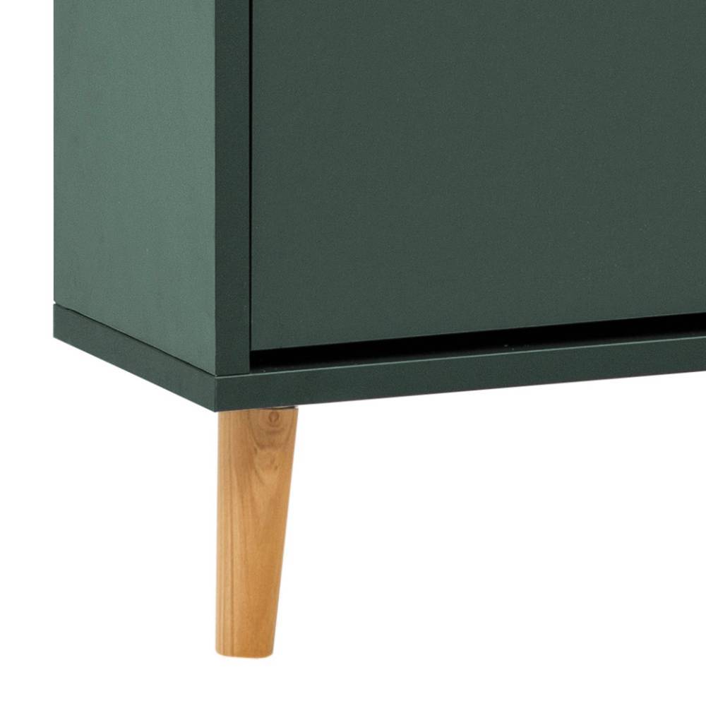 Schuhschrank dunkelgrün mit konischem Eiche-Holzfuß im Detail – BigCities