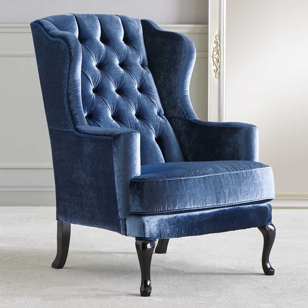 Eleganter Chesterfield Sessel in Blau Samt - Gonnya
