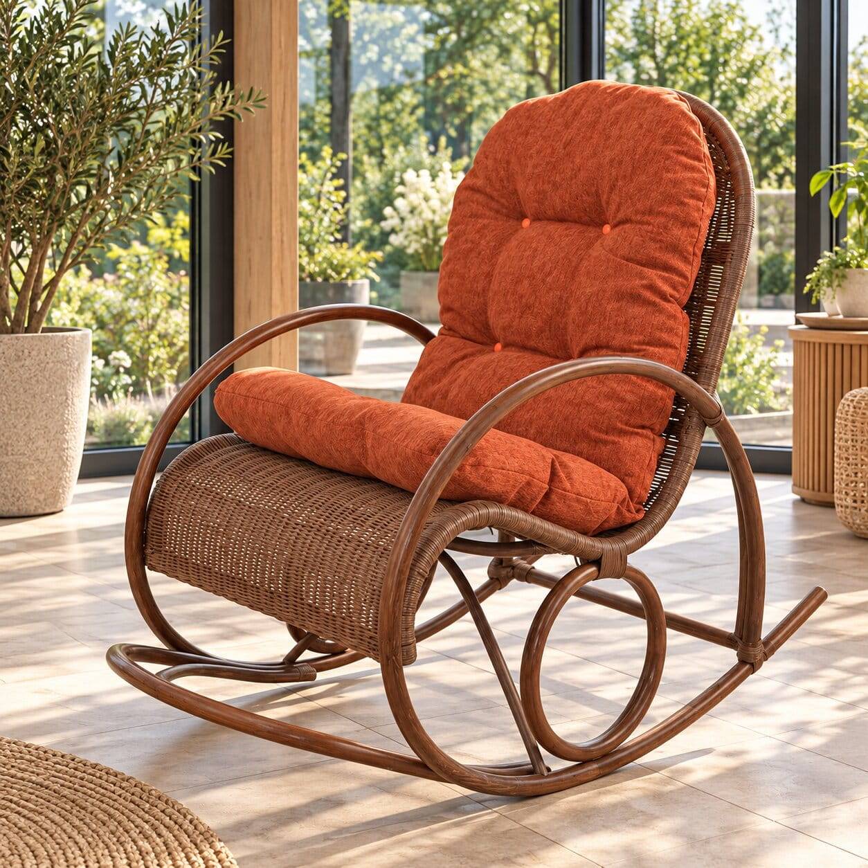 Brauner Schaukelstuhl aus Rattan Geflecht - Oktaria