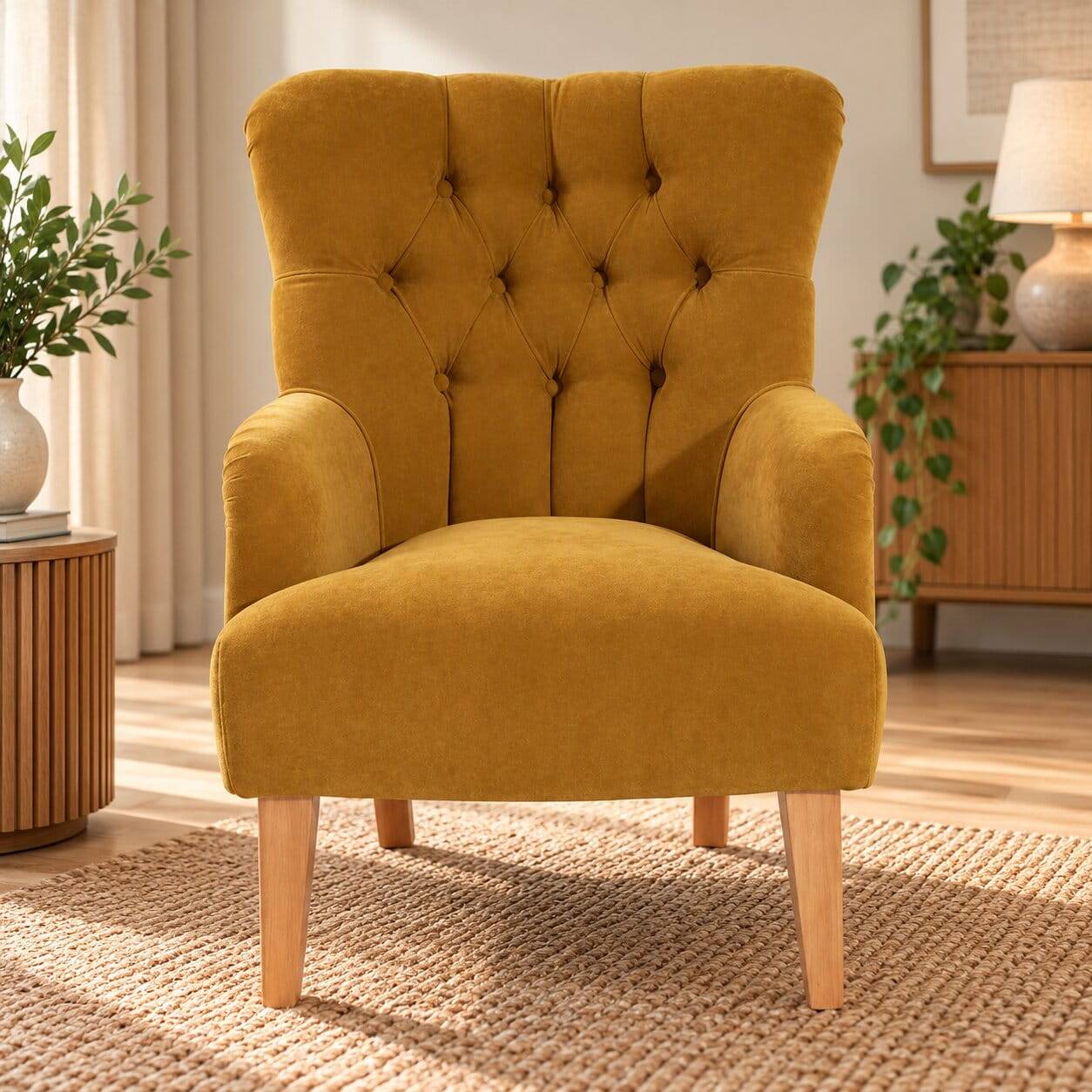 Wohnzimmer Sessel in Gelb Veloursbezug - Rosario
