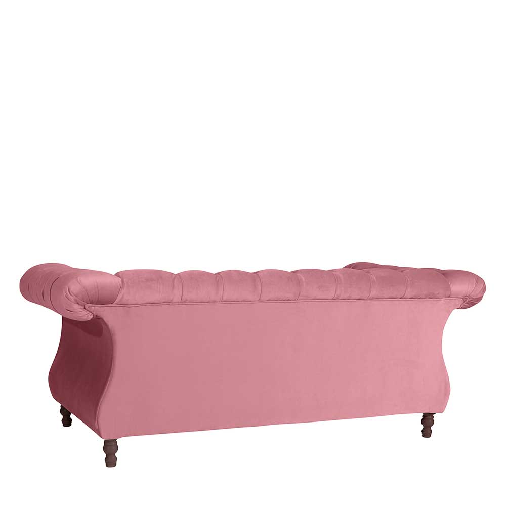 Barock 2er Sofa in Rosa Samtvelours von hinten mit geschwungener Rückenlehne – Clewono