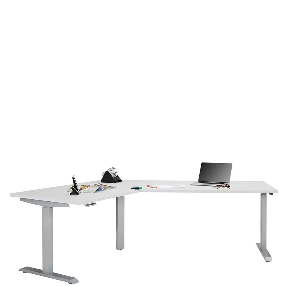 Schreibtisch Winkel links kurz in Weiß & Grau - Licomus