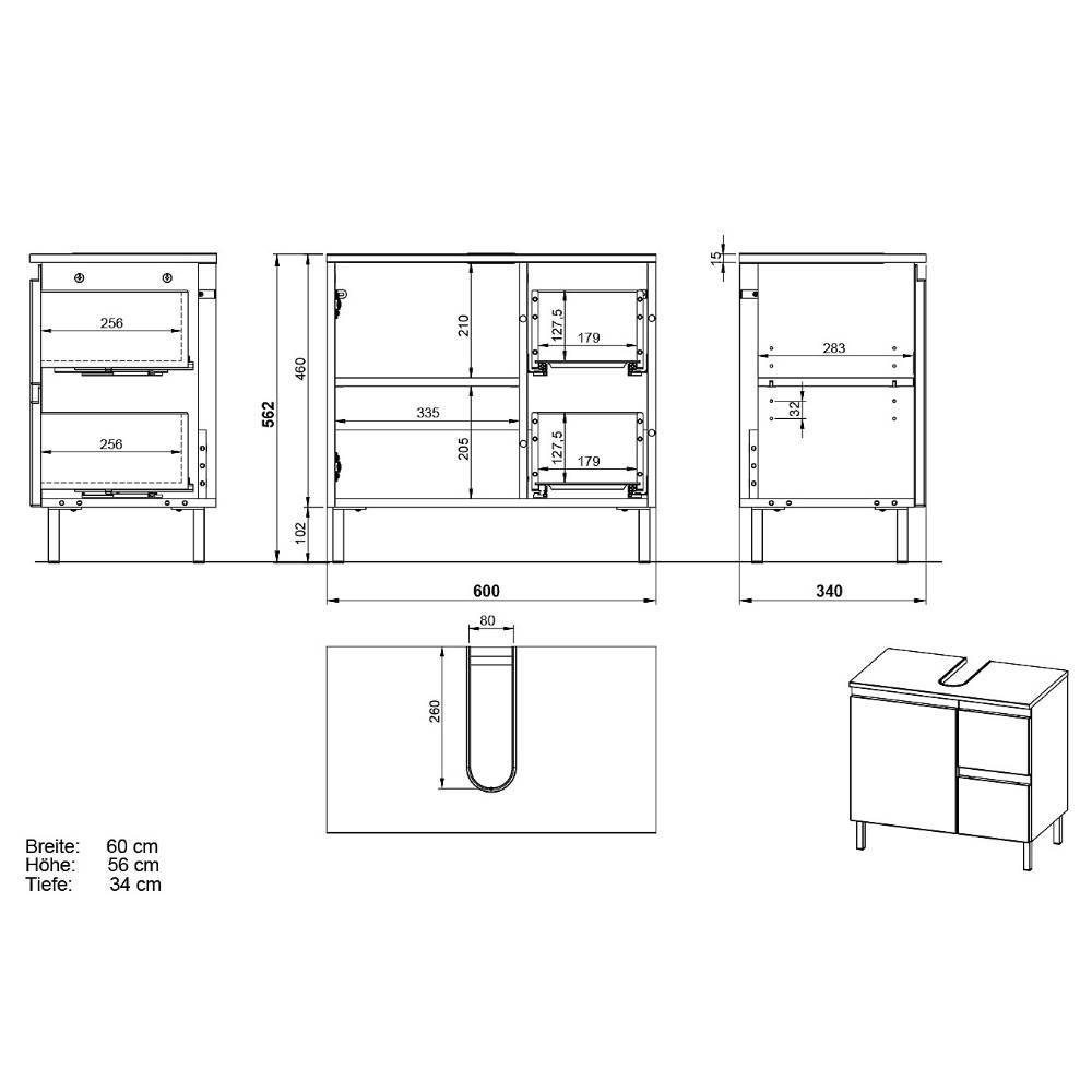 60 cm Waschbeckenschrank in Hellgrau - Dadra