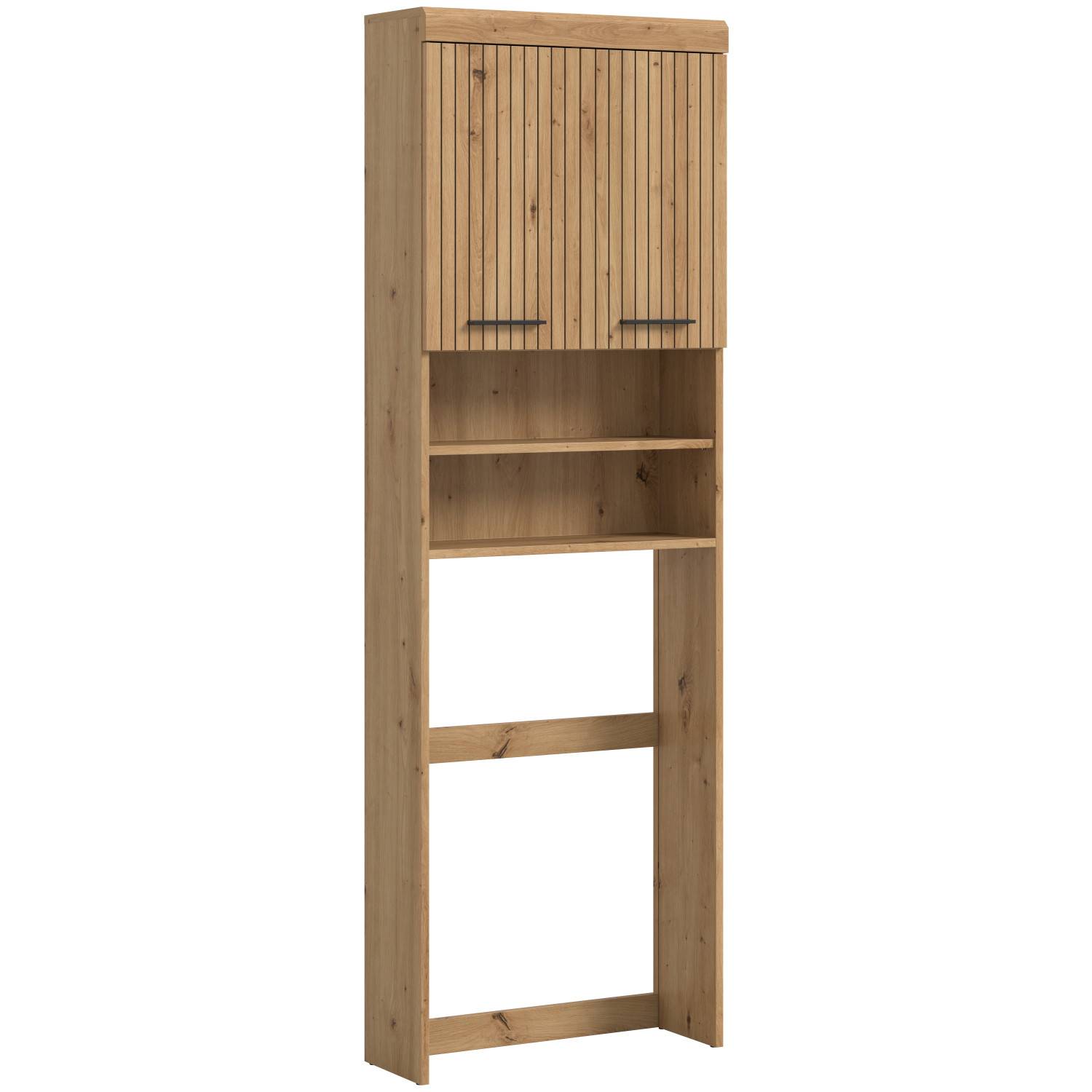 Hoher Badschrank in Holzoptik mit Fächern und Platz für Waschmaschine – Lasewood
