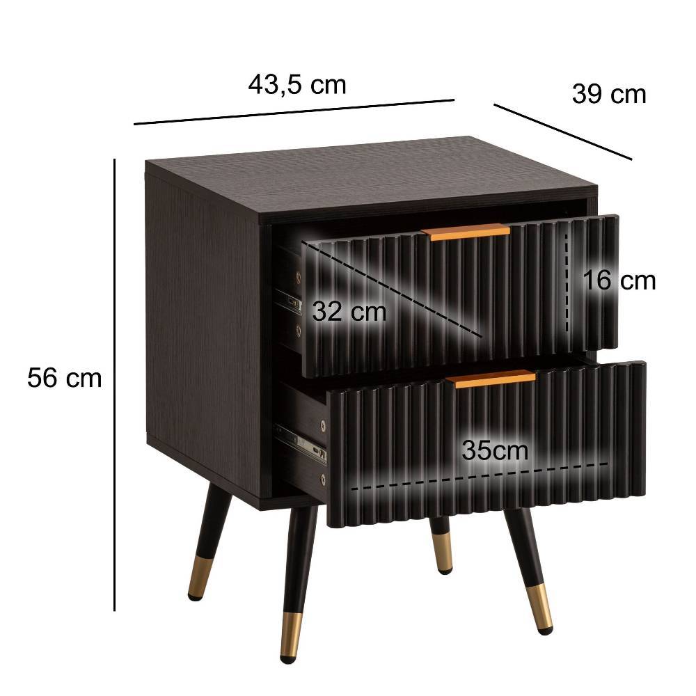 Nachtkommode in Schwarz mit Gold - Vacca