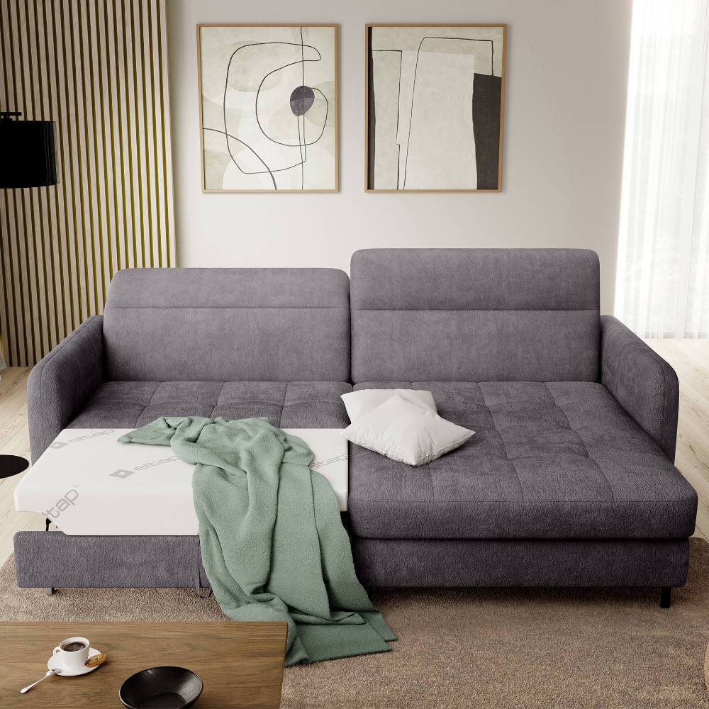 Bettsofa L-Couch in Grau Samtbezug - Lionel