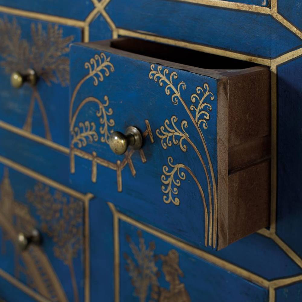Kommode in Blau und Gold - Peace