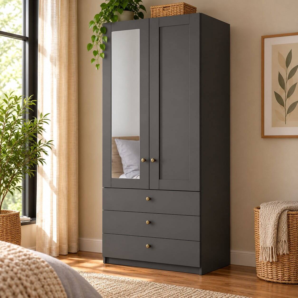 2-türiger Kleiderschrank in Dunkelgrau foliert - Mataram