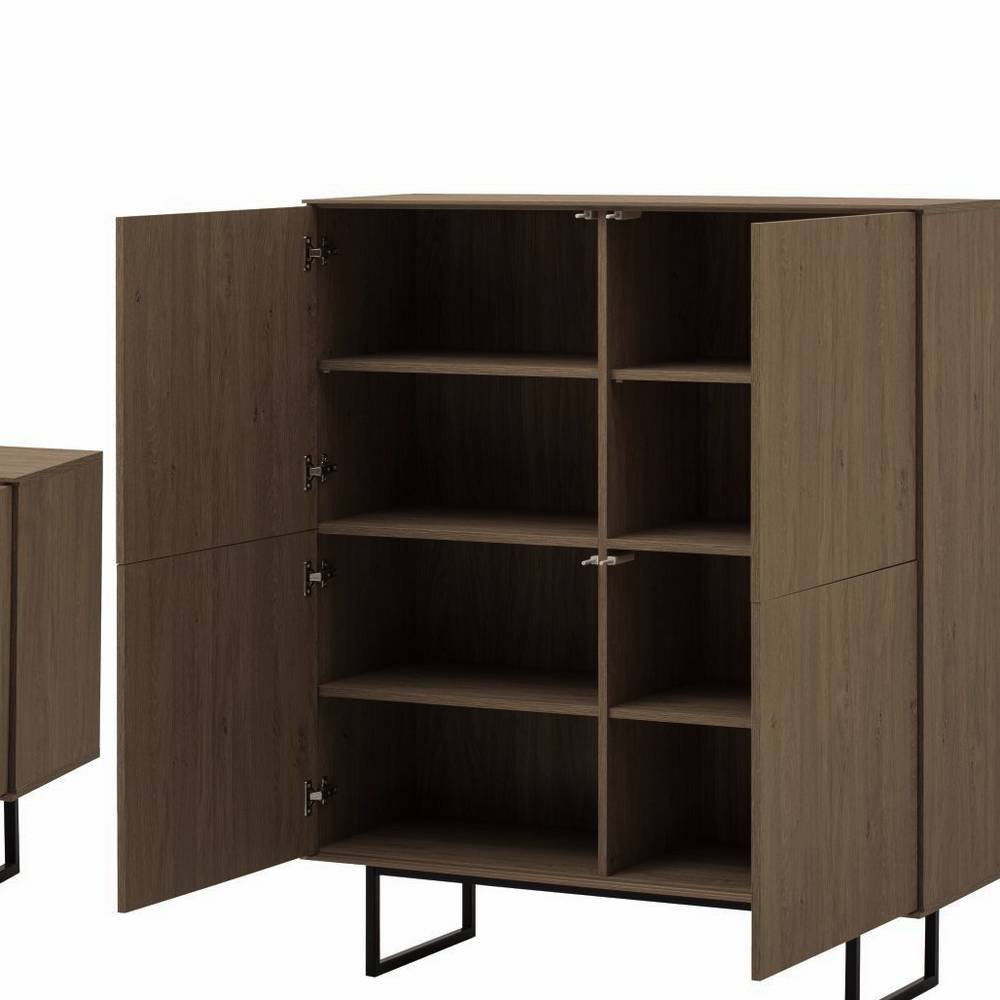 Offenes Highboard des zweiteiligen Sets mit variablen Fächern und viel Stauraum in Holzoptik – Julado