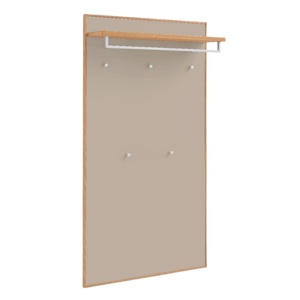 Komplette Wandgarderobe in Beige mit Holzrahmen aus Eiche Bianco und vier Haken – Nova