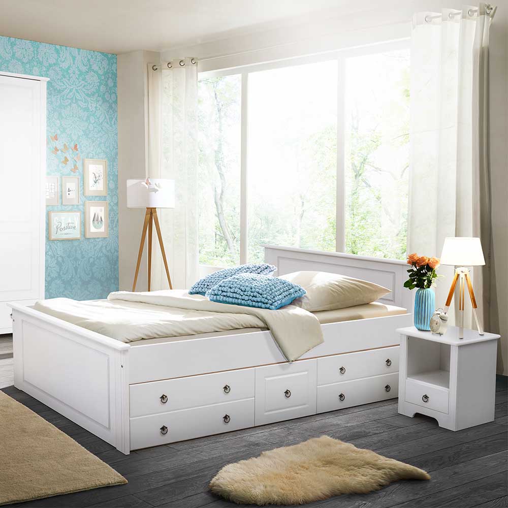 Weißes Schlafzimmer aus Holz - Velriva (vierteilig)