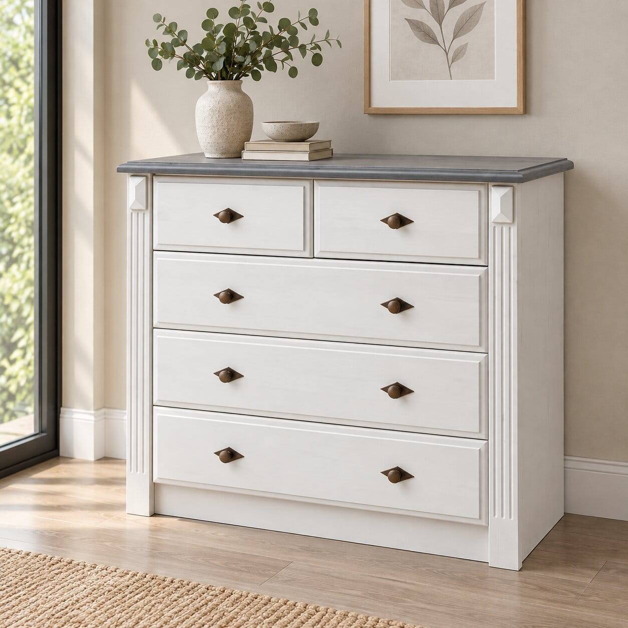 Landhausstil Kommode in Weiß & Grau - Caneon