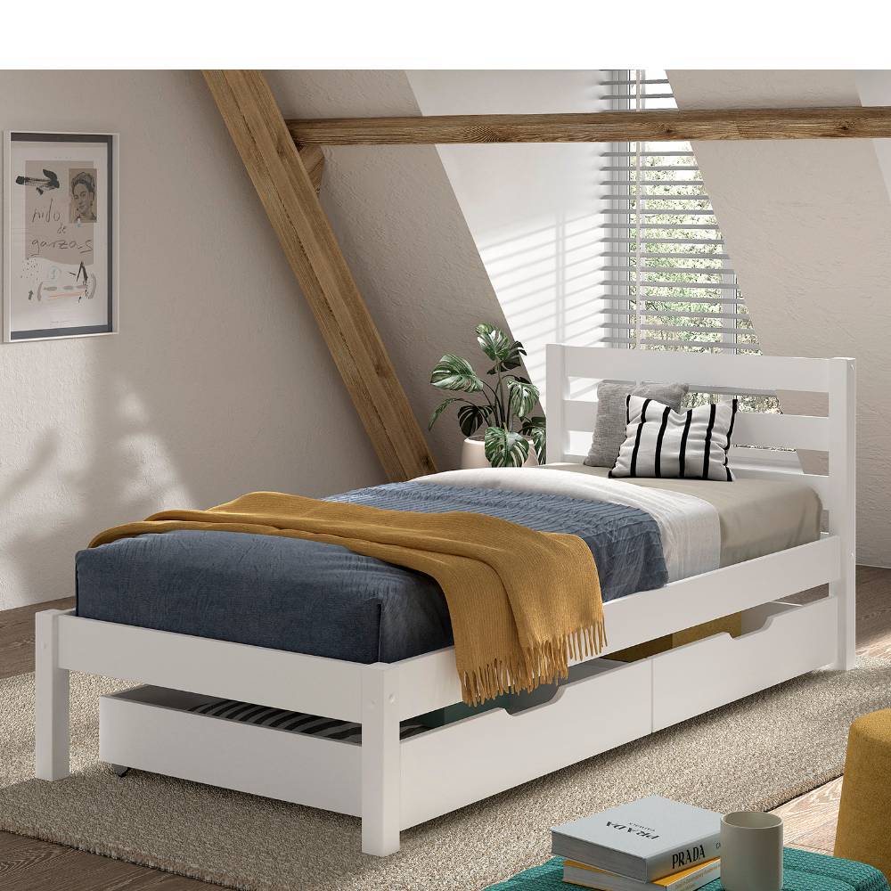 Bett mit zwei Bettkästen in Weiß - Napcolia