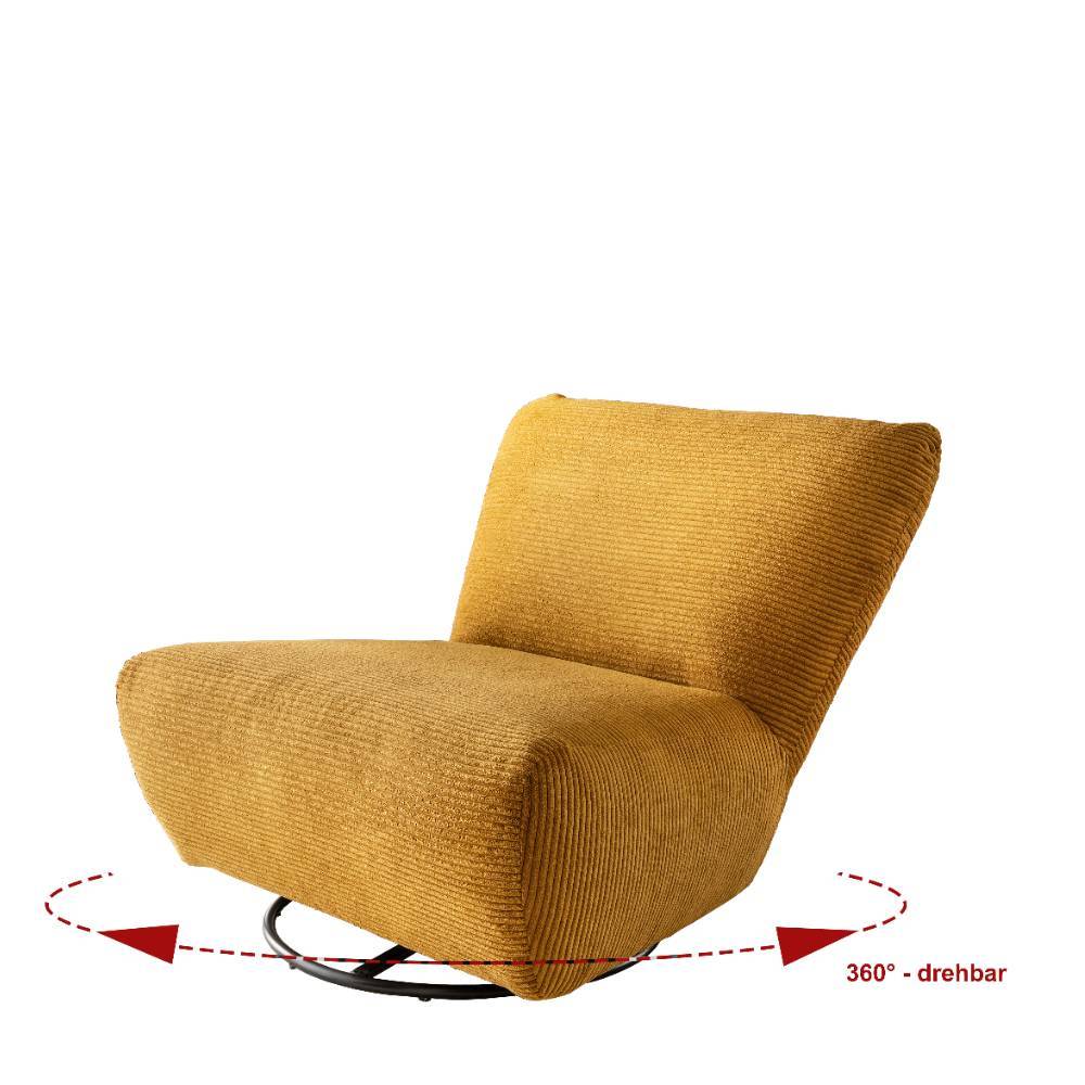 Goldgelber drehbarer Cordsessel ohne Armlehnen, 360 Grad drehbar für Wohnzimmer – Bostan